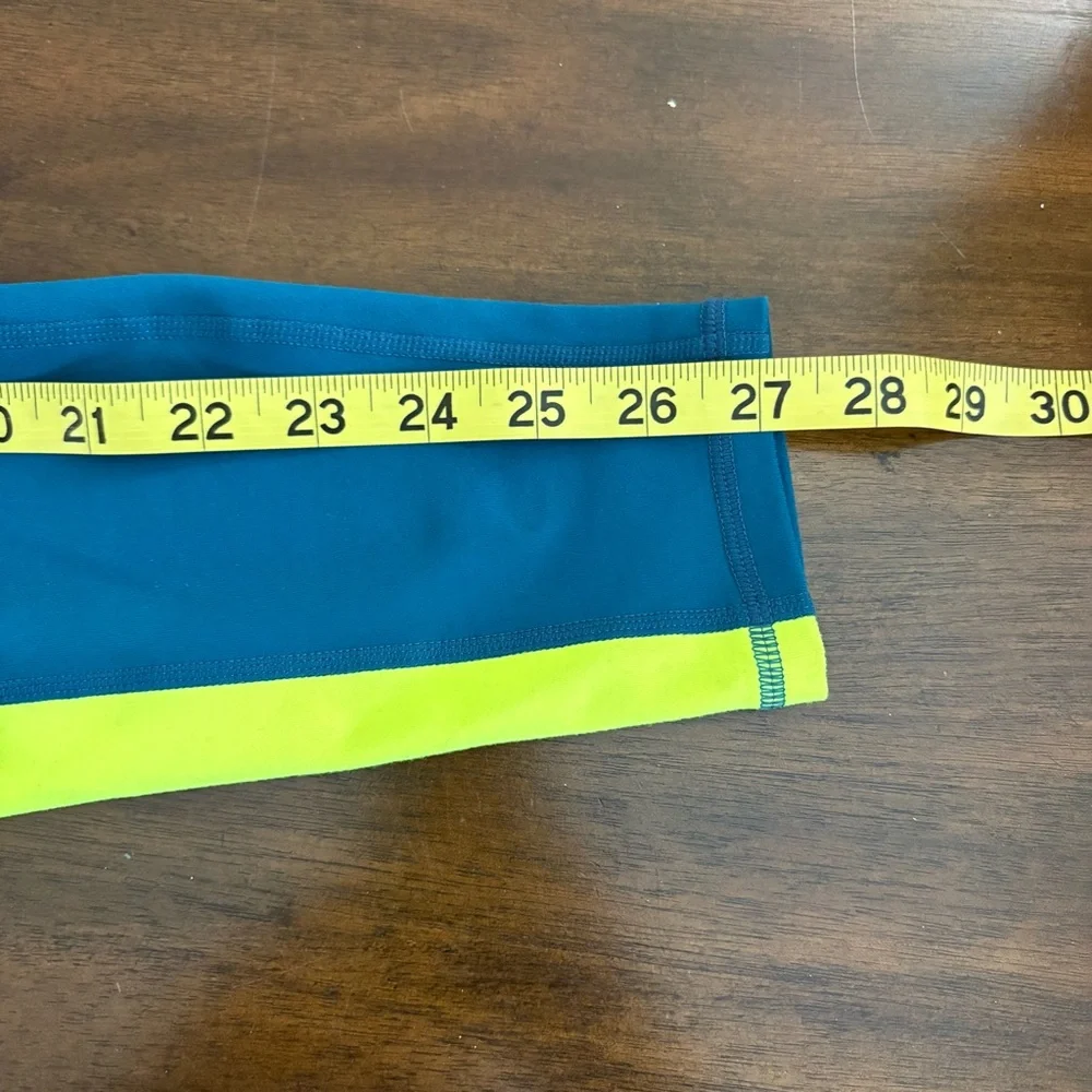 Fabletics Teal blue PowerHold Leggings 24” waist yoga bold gym pockets workout